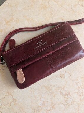 ELSA Burgundy Leather Wristlet with Contrast Tab
